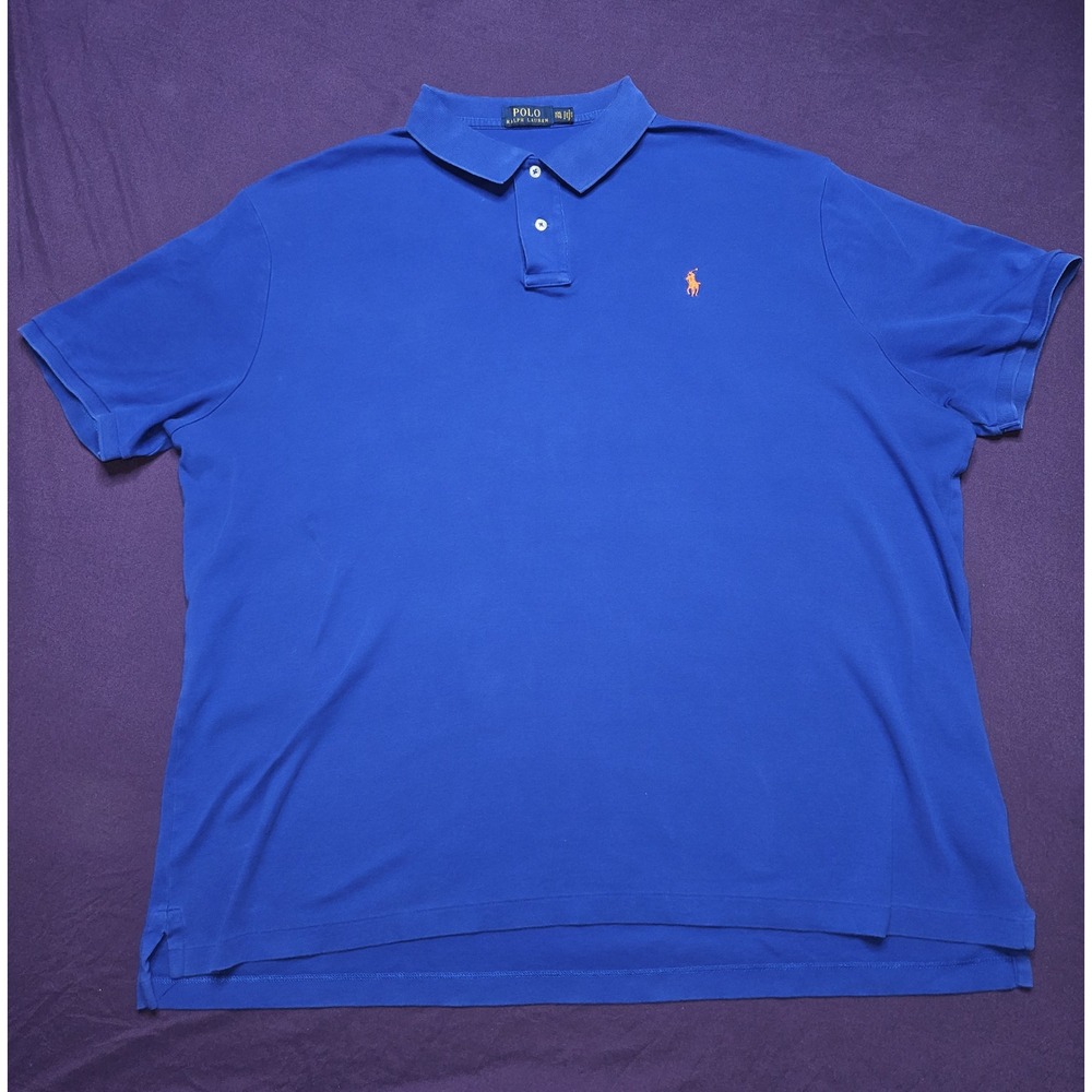 Polo Ralph Lauren Mens XXL Royal Blue Short Sleeve Cotton Mesh Polo Shirt Orange